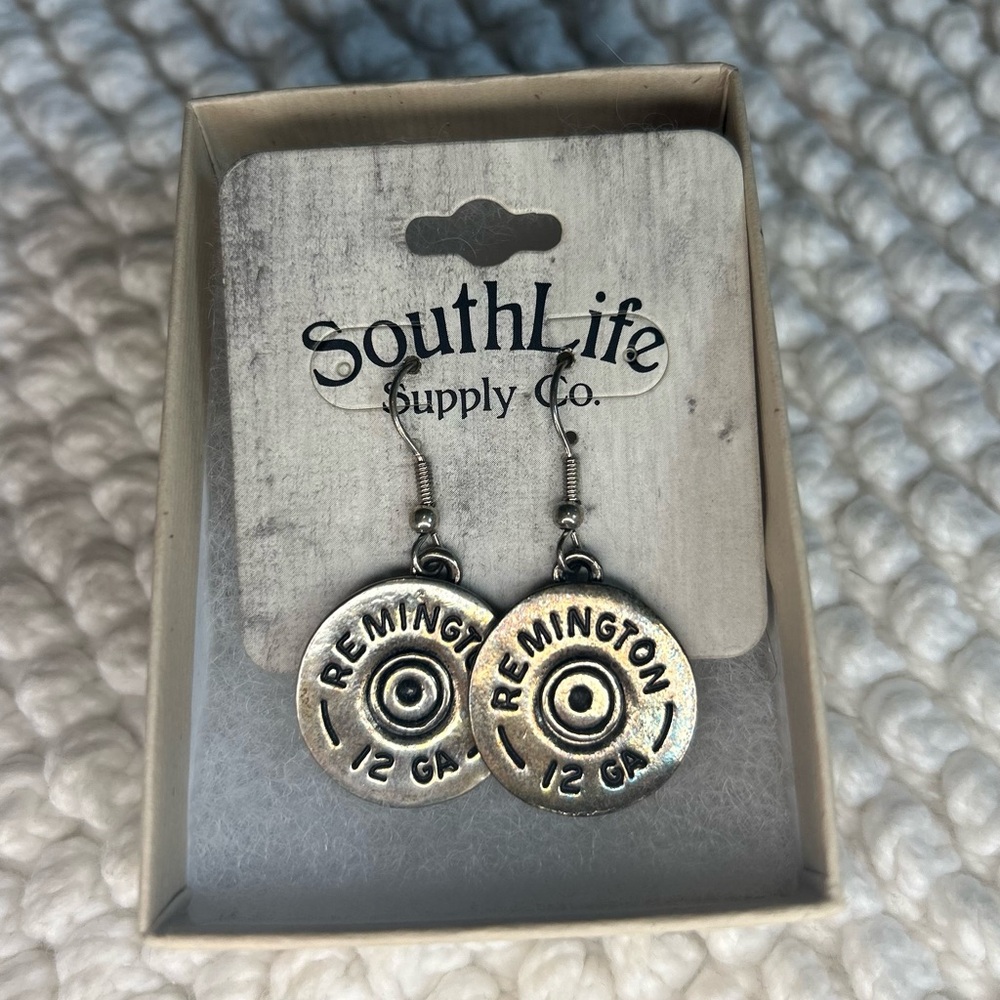 Silver Dangle Earrings with Shotgun Shell Design